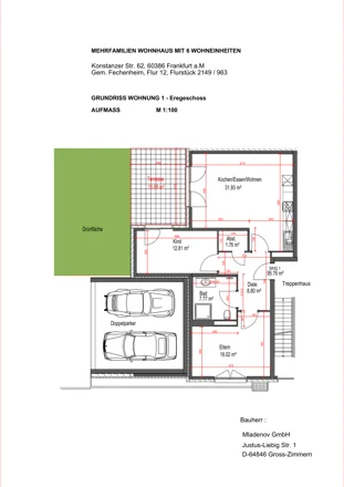 Wohnung 1, 3 Zimmer · Erdgeschoss: Grundriss