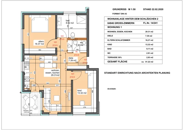 Wohnung 1, 3 Zimmer: Grundriss