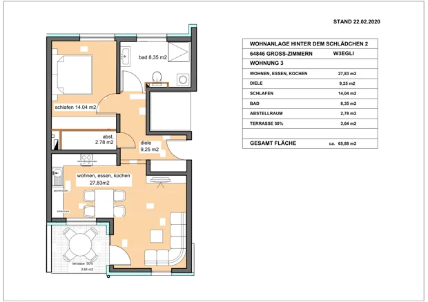 Wohnung 3, 2 Zimmer: Grundriss