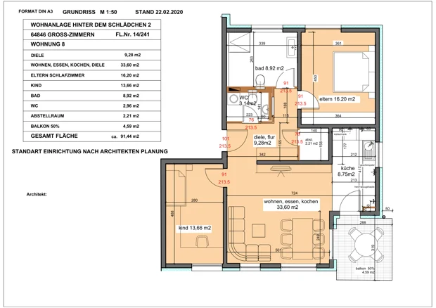 Wohnung 8, 3 Zimmer: Grundriss