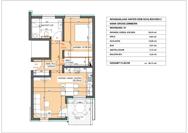 Wohnung 10, 2 Zimmer: Grundriss